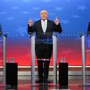 Esta fotografía del 16 de octubre de 2025 muestra el debate entre los candidatos a la alcadía de Nueva York. De izquierda a derecha: el independiente Andrew Cuomo, el republicano Curtis Sliwa y el demócrata Zohran Mamdani. (AP Foto/Angelina Katsanis, foto compartida)