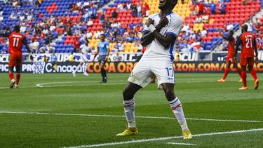 José Fajardo celebra tras marcar el primer gol de Panamá en la victoria 2-1 ante Martinica durante el segundo tiempo del partido de la Copa de Oro, el viernes 30 de junio de 2023, en Harrison, Nueva Jersey. (AP Foto/Eduardo Muñoz Álvarez)