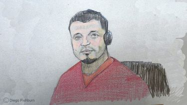 En este dibujo del tribunal aparece Kilmar Ábrego García durante su audiencia de detención, el miércoles 25 de junio de 2025, en Nashville, Tennessee. Ábrego García fue deportado por error a El Salvador y ahora enfrenta un juicio en Estados Unidos. (Diego Fishburn vía AP)