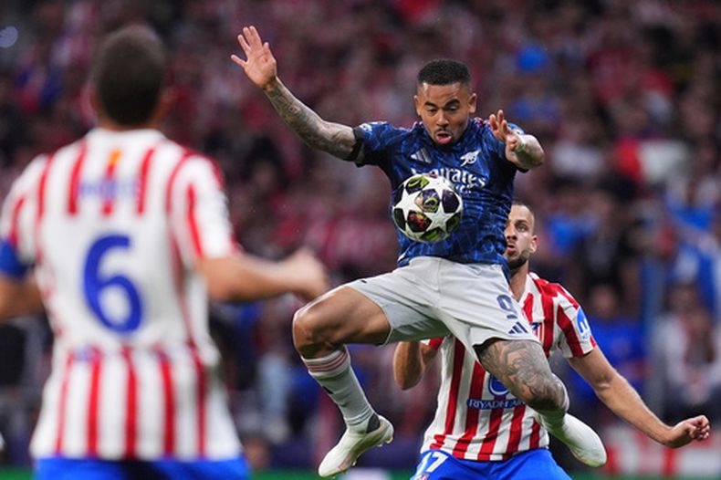 Gabriel Jesus de Arsenal durante el partido contra el Atlético de Madrid en las semifinaales de la Liga de Campeones, el 29 de abril de 2026, en Madrid. (AP Foto/Manu Fernández)