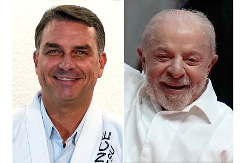 ARCHIVO - Esta combinación de fotografías muestra a Flavio Bolsonaro, izquierda, en Sao Paulo, el 29 de septiembre de 2026, y a Luiz Inácio Lula da Silva en Río de Janeiro, el 23 de septiembre de 2026. (AP Foto, Archivo)