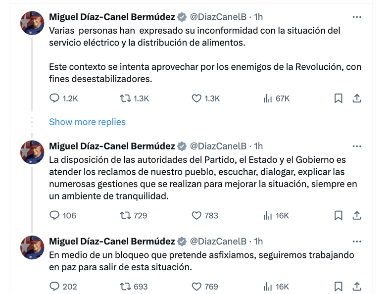 Díaz-Canel rompe el silencio en medio de fuertes protestas en el Oriente de  Cuba