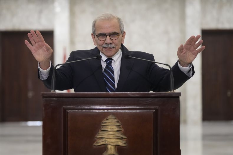 El designado para primer ministro del Líbano Nawaf Salam en Baabda, al este de Beirut, el 14 de enero del 2025. (Foto AP/Hassan Ammar)