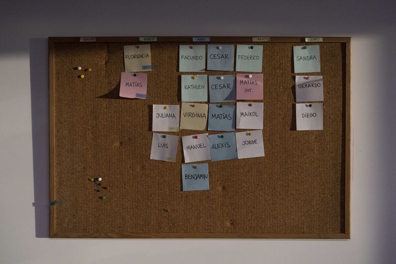 Un tablero organizador en la sede de la fundación Manos de Héroes en el centro histórico de Montevideo, Uruguay, el viernes 14 de abril de 2023. La organización ha entregado más de 100 prótesis de manos y brazos a familias de bajos recursos. (AP Foto/Matilde Campodónico)