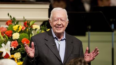 ARCHIVO - El expresidente Jimmy Carter da clases de escuela dominical en la Iglesia Bautista Maranatha en su ciudad natal de Plains, Georgia, el 23 de agosto de 2015. (Foto AP/David Goldman, File)