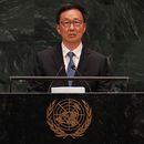 El vicepresidente chino Han Zheng interviene durante la 81ra sesión de la Asamblea General de Naciones Unidas, en la sede de la ONU, el sábado 26 de septiembre de 2026. (Foto AP/Heather Khalifa)
