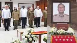 television cubana muestra imagenes de raul castro y los hijos de luis alberto rodriguez lopez-calleja en ceremonia oficial  por la muerte del general de la dictadura cubana