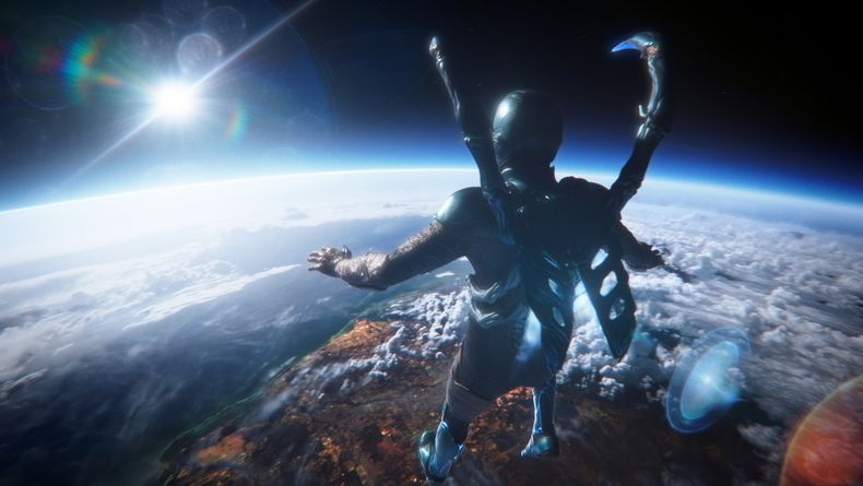 En esta imagen proporcionada por Warner Bros. Pictures, Xolo Maridueña en una escena de Blue Beetle. (Warner Bros. Pictures vía AP)
