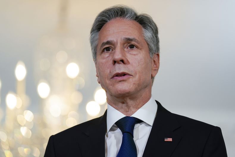 El secretario de Estado, Antony Blinken, habla en conferencia de prensa con el secretario general de la OTAN, Jens Stoltenberg, en el Departamento de Estado, Washington, martes 13 de junio de 2023. (AP Foto/Carolyn Kaster)