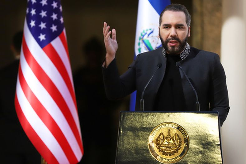 ARCHIVO - El presidente de El Salvador, Nayib Bukele, interviene en el Palacio Nacional durante una reunión con congresistas estadounidenses en San Salvador, El Salvador, el 19 de enero de 2026. (Foto AP/Salvador Meléndez, archivo)