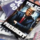 Mercancía con la imagen del expresidente Donald Trump a la venta antes de un mitin en el Centro de Eventos Terrace View, el viernes 5 de enero de 2024, en Sioux Center, Iowa. (AP Foto/Andrew Harnik)