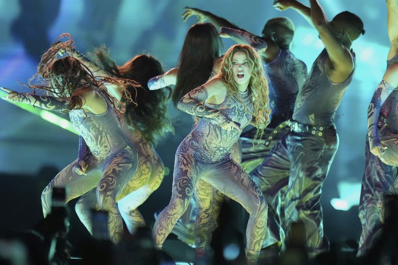 La superestrella colombiana Shakira durante un concierto de su gira Las Mujeres Ya No Lloran en la Ciudad de México el domingo 30 de marzo de 2025. (Foto AP/Eduardo Verdugo)