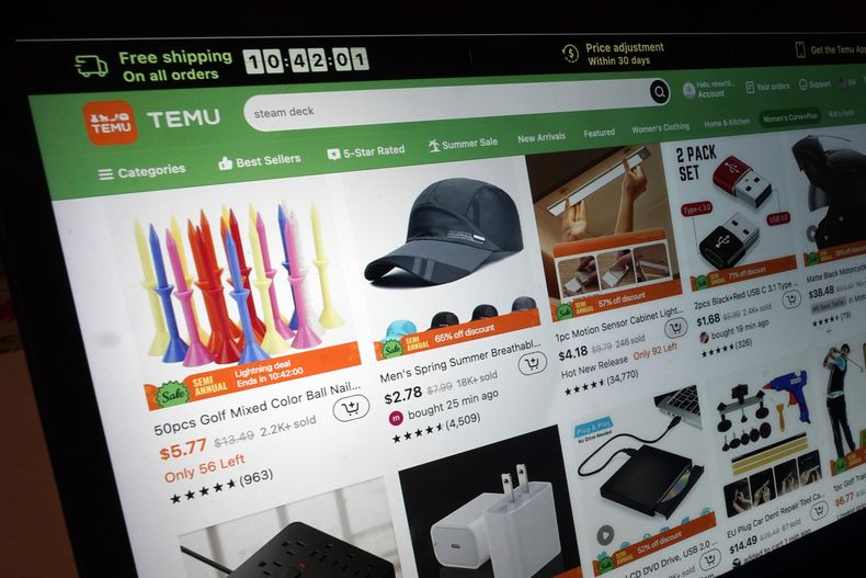 En esta imagen de archivo, vista de la web de Temu, el 23 de junio de 2023, en Nueva York. (AP Foto/Richard Drew, archivo)
