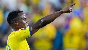 Jhon Arias, de Colombia, festeja su gol ante Ghana en los dieciseisavos de final de la Copa del Mundo, el viernes 3 de julio de 2026 (AP Foto/Charlie Riedel)