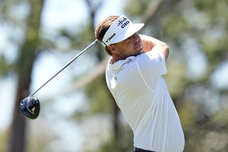 Keith Mitchell sale en el tercer hoyo de la tercera ronda del Valspar Championship en Innisbrook en Palm Harbor, Florida el sábado 23 de marzo del 2024. (AP Foto/Chris OMeara)