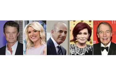 Esta combinación de fotos muestra a Billy Bush, de izquierda a derecha, Megyn Kelly, Matt Lauer, Sharon Osbourne y Charlie Rose. (Foto AP)