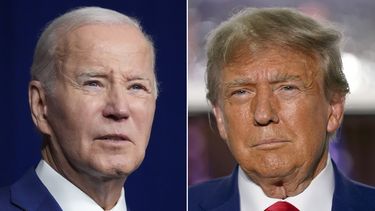 En esta combinación de fotos, el presidente Joe Biden (izquierda) durante un evento el 10 de agosto de 2023 en Salt Lake City, y el expresidente Donald Trump durante un evento el 13 de junio de 2023, en Bedminster, Nueva Jersey. (AP Foto)