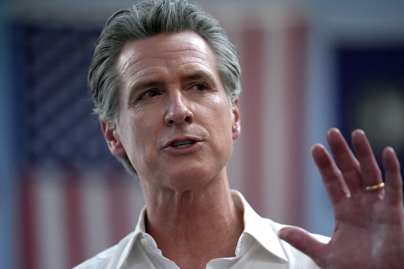 ARCHIVO - El gobernador de California, Gavin Newsom, salud a gente el 8 de julio de 2024 cerca del Common Man Roadside Market and Deli, en Hooksett, Nueva Hampshire. (AP Foto/Steven Senne, Archivo)