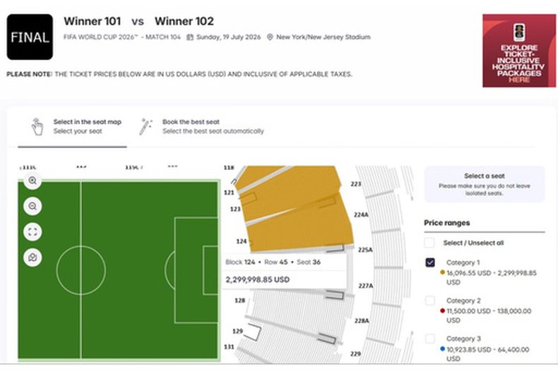 Captura de una imagen en la web de reventa de la FIFA, el jueves 23 de abril de 2026. (FIFA vóa AP)