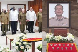 television cubana muestra imagenes de raul castro y los hijos de luis alberto rodriguez lopez-calleja en ceremonia oficial  por la muerte del general de la dictadura cubana