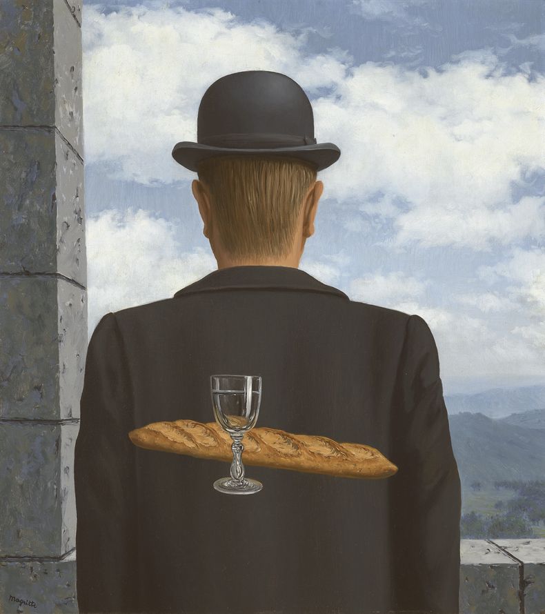 Esta foto publicada por la casa de subastas Christies el sábado 3 de febrero de 2024, muestra Lami intime (El amigo íntimo) del pintor surrealista René Magritte. (Christies via AP)