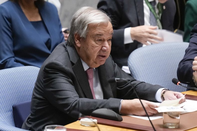 ARCHIVO - En esta imagen de archivo, el secretario general de Naciones Unidas, António Guterres, interviene en una reunión del Consejo de Seguridad en la sede de la ONU, el 25 de septiembre de 2024. (AP Foto/Seth Wenig, archivo)