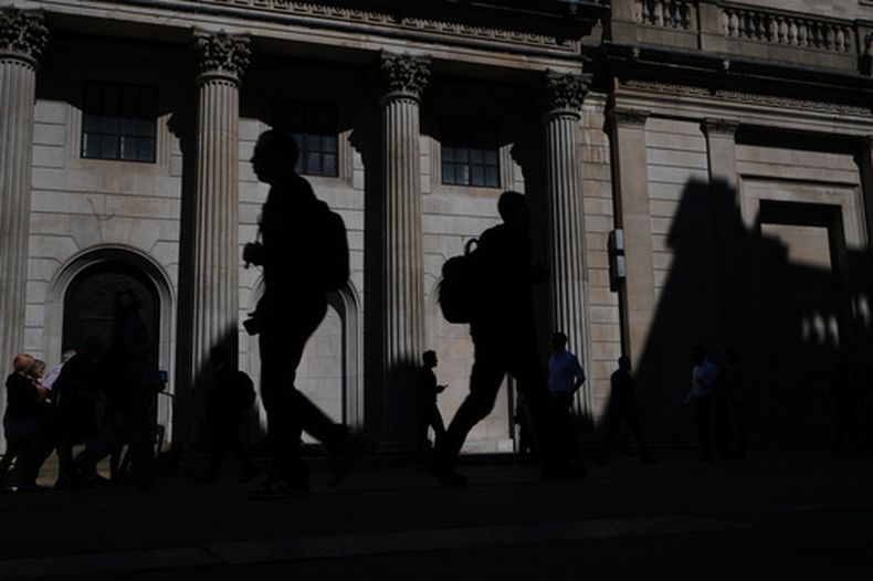 La sede del Banco de Inglaterra en Londres el 30 de abril del 2026. (AP foto/Kirsty Wigglesworth)