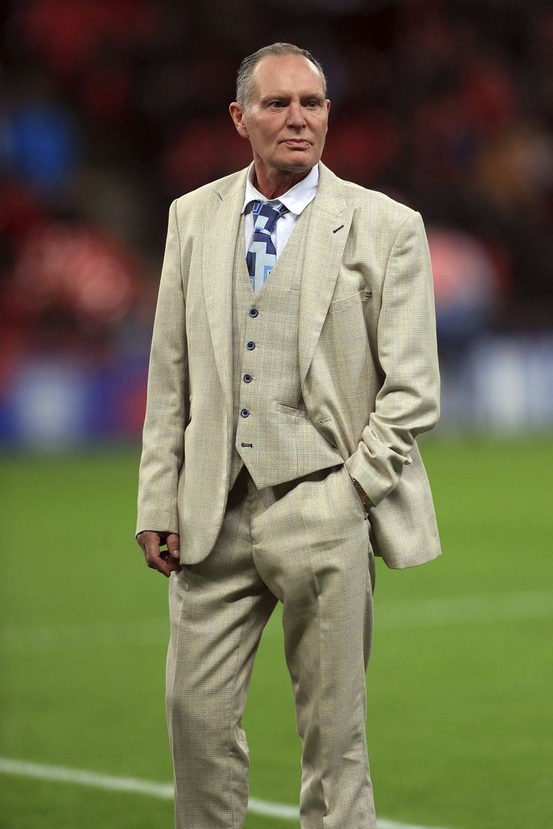ARCHIVO - El ex mediocampista inglés Paul Gascoigne en el estadio de Wembley, el 14 de noviembre de 2019, en Londres. (Mike Egerton/PA vía AP)
