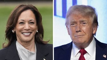 Esta foto combinada muestra a la vicepresidenta Kamala Harris, a la izquierda, en la Casa Blanca en Washington, el 22 de julio de 2024, y al candidato presidencial republicano, el expresidente Donald Trump, en un evento el 26 de julio de 2024, en West Palm Beach, Florida. (AP Foto)