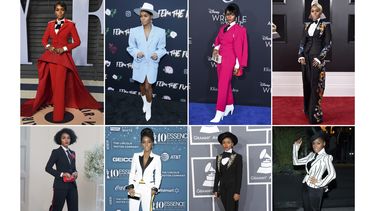 Esta combinación de fotografías muestra varios trajes de la actriz y cantante Janelle Monae. (Foto AP)