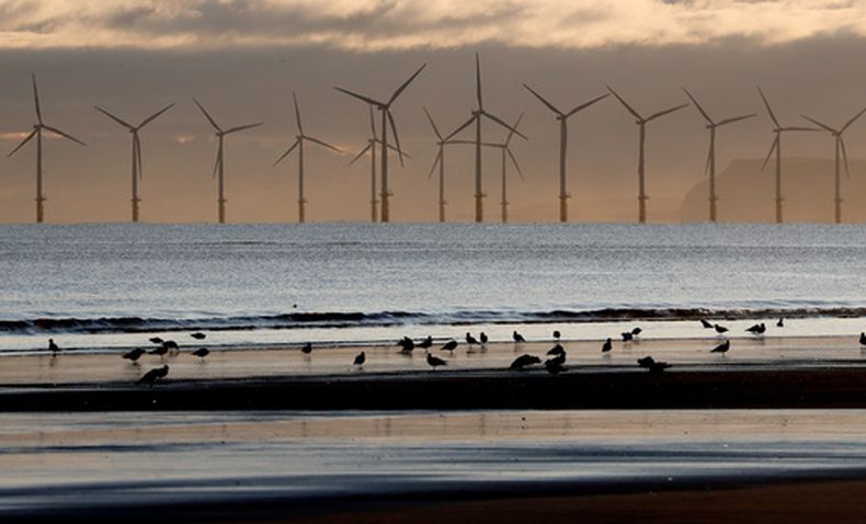 Un campo de energía eólica en Hartlepool, Inglaterra, el 12 de noviembre del 2019. (AP foto/Frank Augstein)