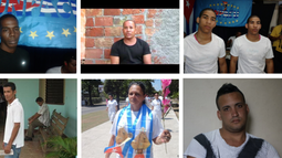 Algunos de los presos políticos liberados (Enrique Figuerola, Yordenys  Mendoza Coba, Bianko y Diango Vargas Martín, Alexander Otero Rodríguez,  Haydeé Gallardo Salázar, Miguel Alberto Ulloa)