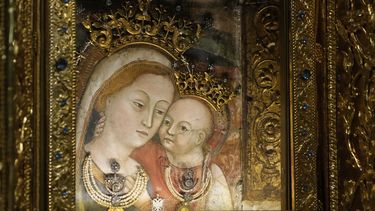 Imagen en el Santuario de Nuestra Señora del Buen Consejo, en el pueblo medieval de Genazzano, Italia, el jueves 15 de mayo de 2025. (AP Foto/Gregorio Borgia)