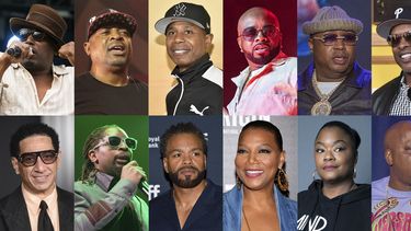 En esta combinación de fotografías, en la fila superior de izquierda a derecha, Big Daddy Kane, Chuck D, Doug E. Fresh, Jermaine Dupri, E40 y DJ Jazzy Jeff, en la fila inferior de izquierda a derecha, Kid Capri, Lil Jon, Method Man, Queen Latifah, Roxanne y Too Short. (Foto AP)