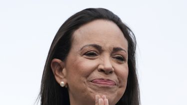 La líder opositora María Corina Machado, durante el cierre de la campaña electoral del candidato Edmundo González en Caracas, Venezuela, el jueves 25 de julio de 2024. La elección presidencial será el 28 de julio. (AP Foto/Matías Delacroix)