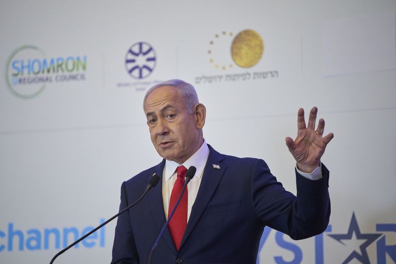 El primer ministro israelí Benjamin Netanyahu en una conferencia en Jerusalén el 27 de julio del 2025. (AP foto/Ohad Zwigenberg)