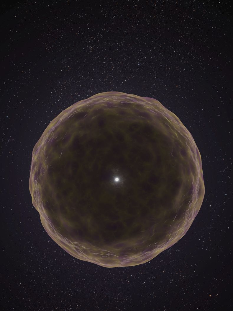 En esta ilustración, proporcionada por el Observatorio W.M. Keck, se muestra el interior de una estrella que explota. (Adam Makarenko/ Observatorio W. M. Keck vía AP)