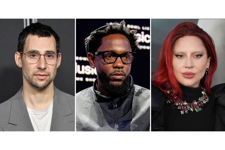 Esta combinación de fotos muestra a Jack Antonoff, a la izquierda, a Kendrick Lamar, en el centro, y a Lady Gaga. (Foto AP)