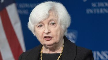 La secretaria del Tesoro de EEUU Janet Yellen en un evento en Washington el 20 de abril de 2023. . (Foto AP /Manuel Balce Ceneta)