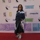 La productora Olivia Harrison posa en la alfombra roja de la versión restaurada de Pedro Páramo de Carlos Velo en el Festival de Cine de Morelia, en México, el martes 14 de octubre de 2025. (Foto AP/Berenice Bautista)