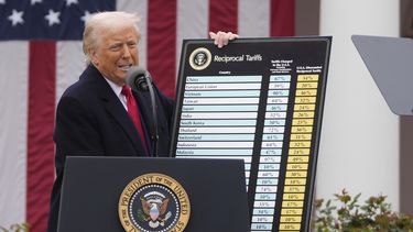 ARCHIVO – El presidente Donald Trump habla en un evento para anunciar nuevos aranceles en el Rosedal de la Casa Blanca, el 2 de abril de 2025, en Washington. (AP Foto/Mark Schiefelbein, Archivo)