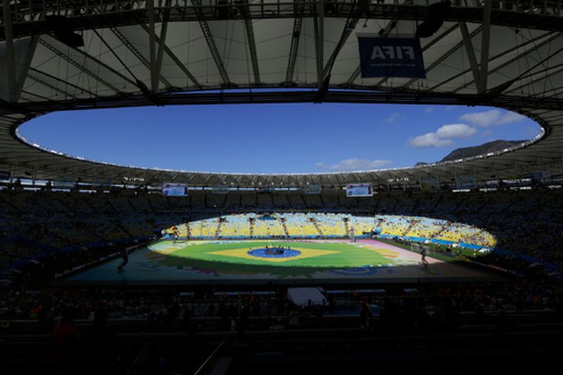 ARCHIVO - Una vista general de la ceremonia de clausura antes del partido final de fútbol de la Copa del Mundo entre Alemania y Argentina en el Estadio Maracaná en Río de Janeiro, el 13 de julio de 2014. (AP Foto/Hassan Amma, archivo)