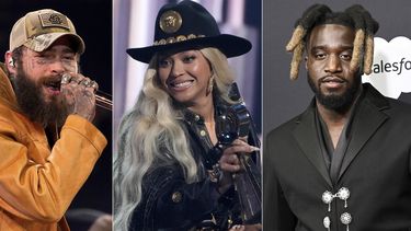 Esta combinación de imágenes muestra a los músicos Post Malone, de izquierda a derecha, Beyoncé y Shaboozey. (Foto AP)