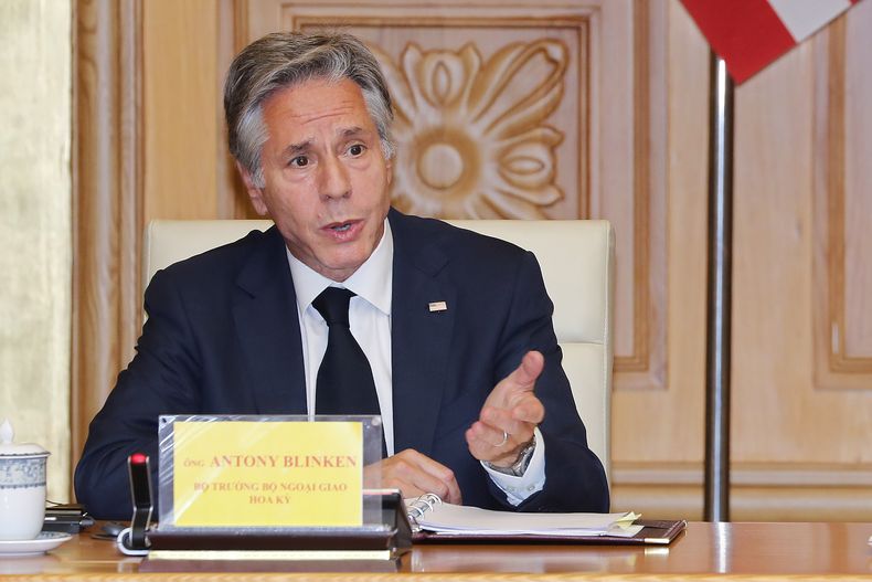 El secretario de Estado de Estados Unidos Antony Blinken durante una reunión en la Oficina de Gobierno, el lunes 11 de septiembre de 2023, en Hanoi, Vietnam. (AP Foto/Minh Hoang, Pool)
