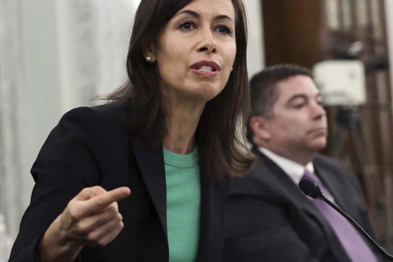 La directora de la Comisión Federal de Comunicaciones de Estados Unidos, Jessica Rosenworcel, en Washington, el 24 de junio de 2020. (Alex Wong/Pool via AP)