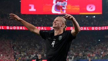Erling Haaland festeja un gol por la selección de Noruega en el duelo del Mundial ante Senegal, disputado el lunes 22 de junio de 2026 (AP Foto/Frank Franklin II)