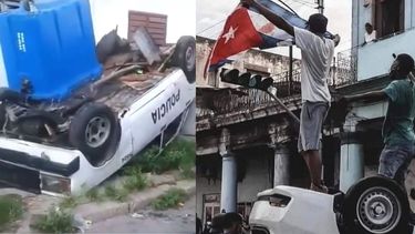 cubanos vuelcan patrullas y carros de la seguridad del estado en medio de las protestas