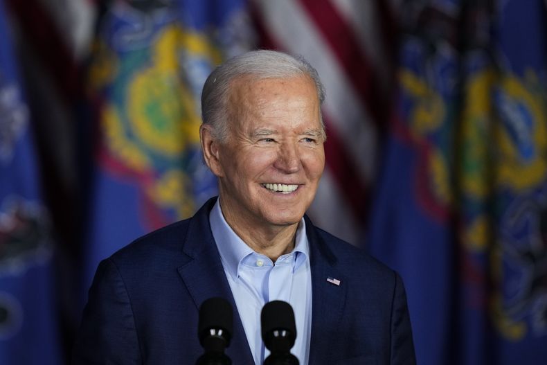 El presidente Joe Biden habla durante un evento de campaña en Scranton, Pensilvania, el 16 de abril de 2024. (Foto AP/Matt Rourke, Archivo)