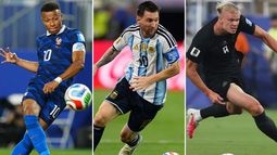 Esta combinación de fotos muestra al francés Kylian Mbappé, al argentino Lionel Messi y al noruego Erling Haaland durante sus respectivos encuentros del Mundial, el lunes 22 de junio de 2026 (AP Foto/Derik Hamilton, left, Ashley Landis, y Pamela Smith) Esta combinación de fotos muestra al francés Kylian Mbappé, al argentino Lionel Messi y al noruego Erling Haaland durante sus respectivos encuentros del Mundial, el lunes 22 de junio de 2026 (AP Foto/Derik Hamilton, left, Ashley Landis, y Pamela Smith)