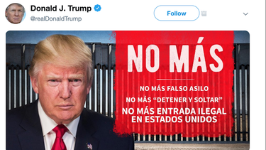 no mas, el primer tuit en espanol de trump. un mensaje en contra de los migrantes ilegales